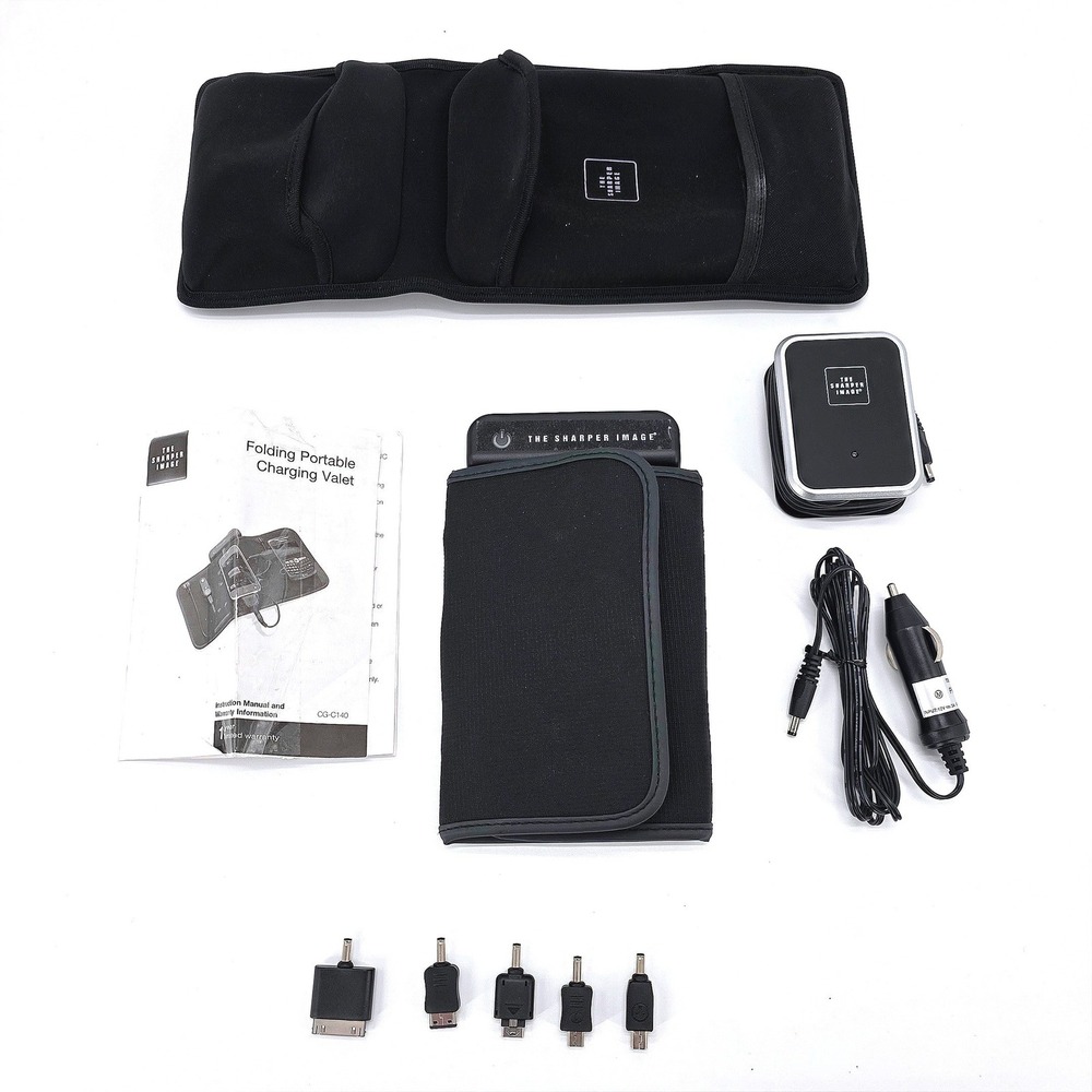 Sharper Image Folding Portable Charging Valet CG-C140 Black Travel Kit AC DC